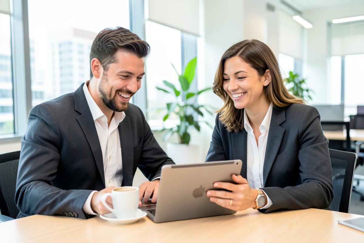 Two colleagues reviewing benefit options on a tablet
