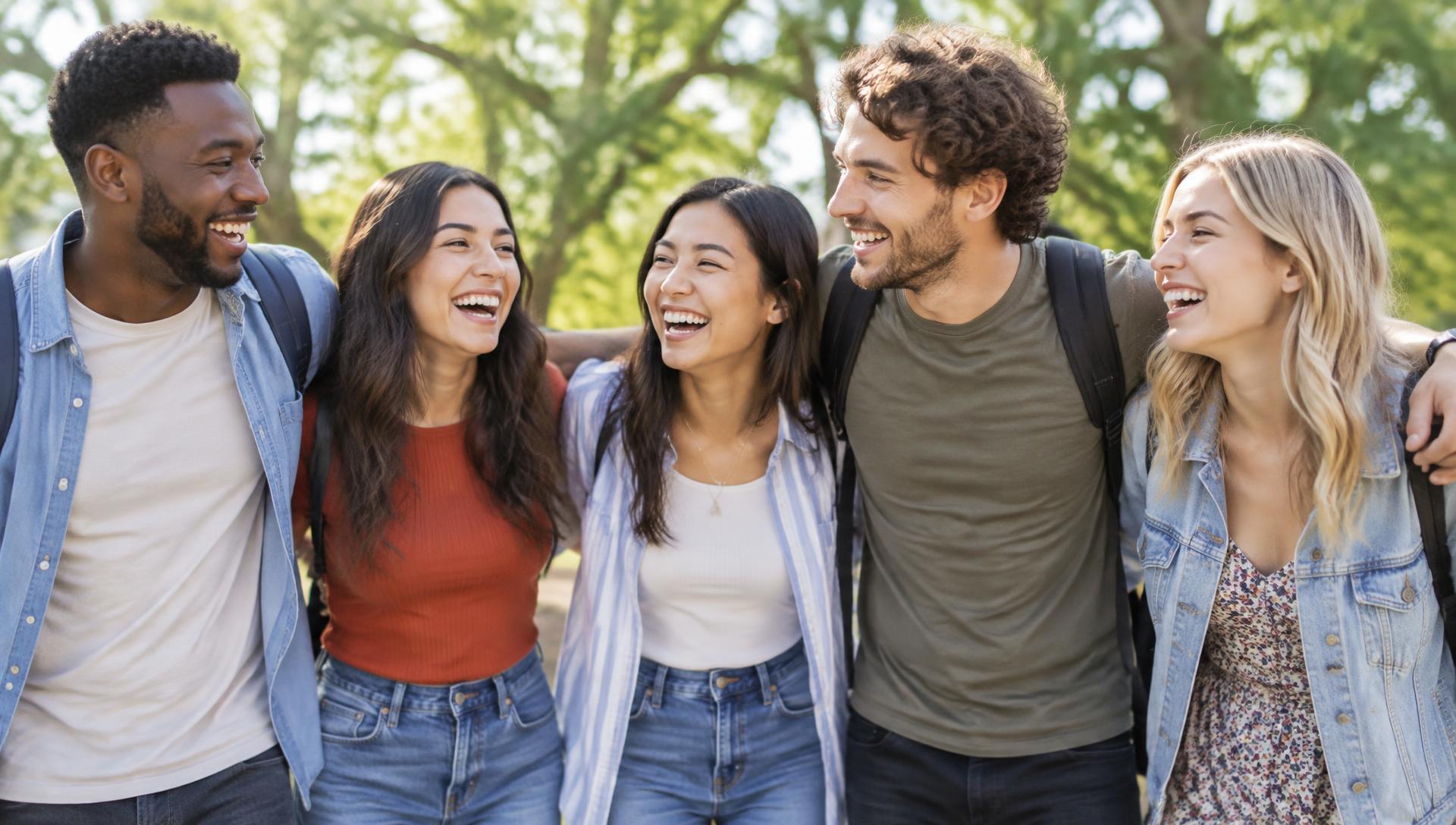 Group of smiling people standing together outdoors
